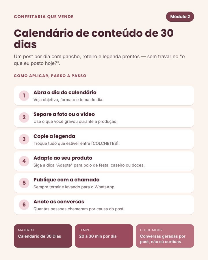 Módulo 2 — Calendário de conteúdo de 30 dias